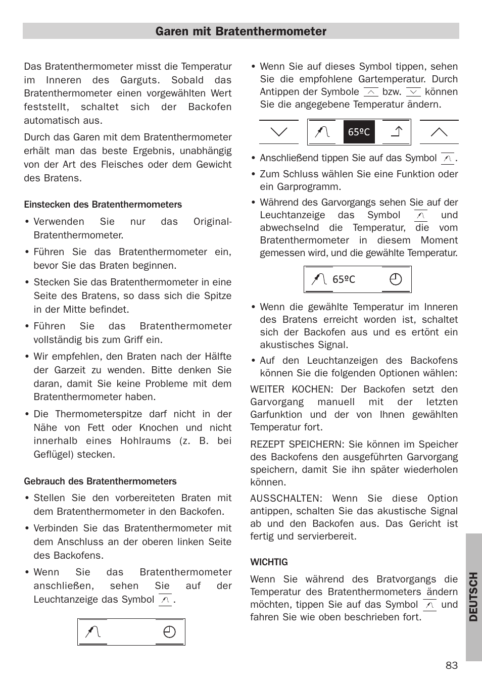 Garen mit bratenthermometer | Teka Hydroclean HL 890 User Manual | Page 83 / 92