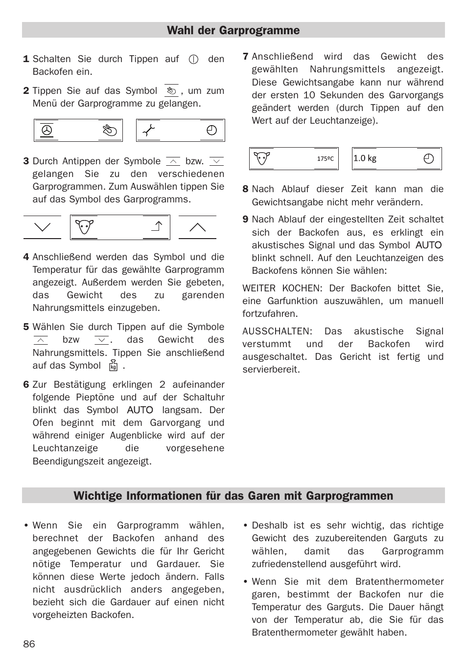 Wahl der garprogramme | Teka Hydroclean HL 890 User Manual | Page 86 / 92