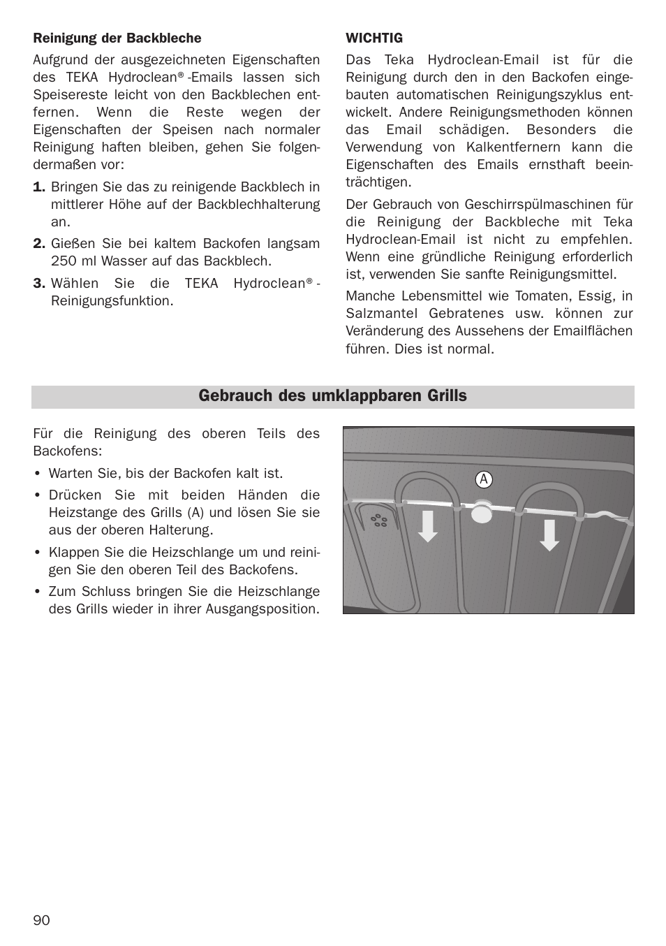 Gebrauch des umklappbaren grills | Teka Hydroclean HL 890 User Manual | Page 90 / 92