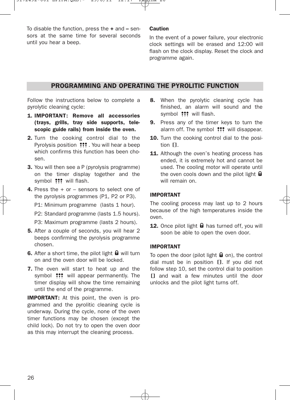 Programming and operating the pyrolitic function | Teka HPL 830 User Manual | Page 26 / 48