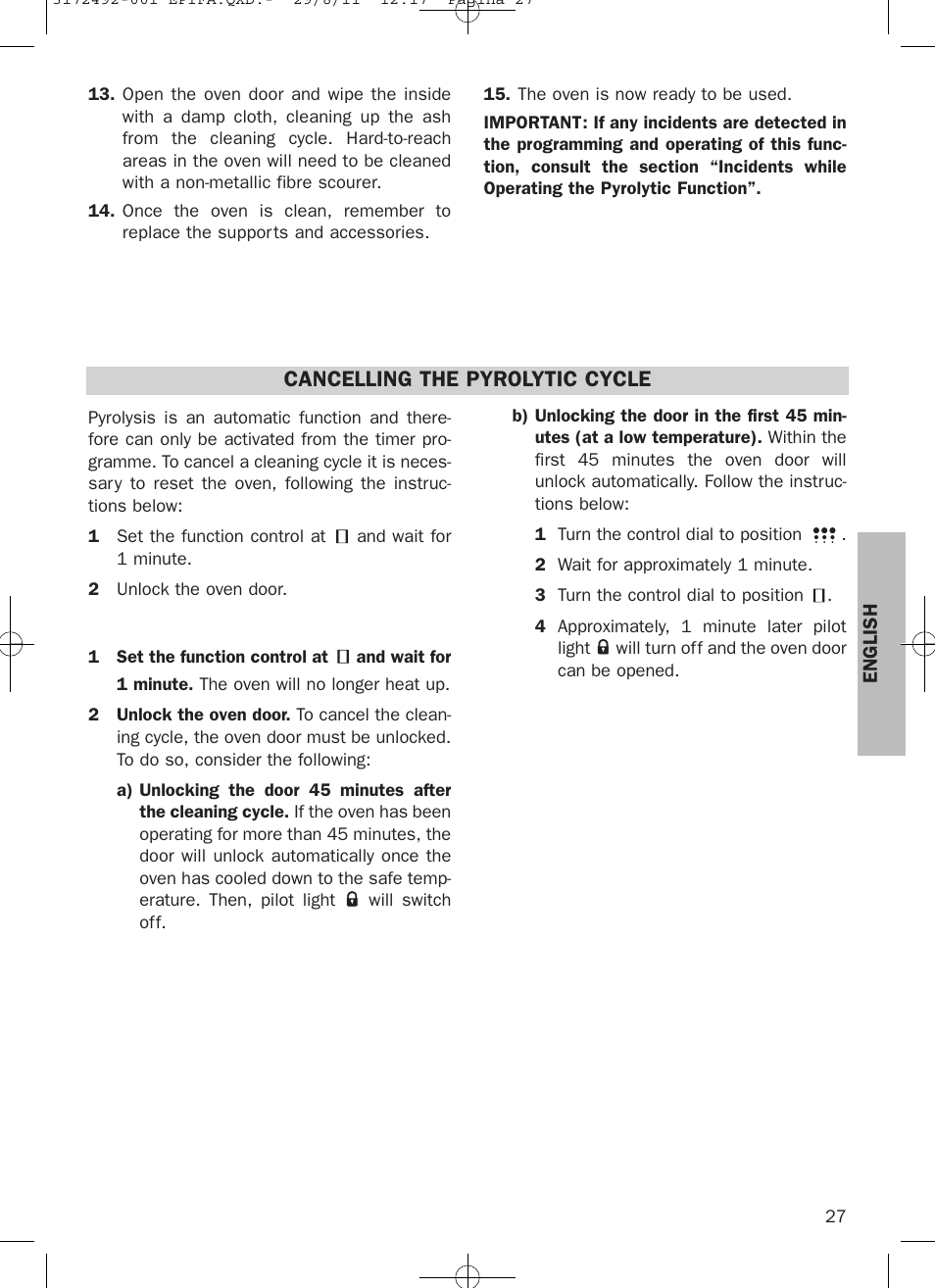 Cancelling the pyrolytic cycle | Teka HPL 830 User Manual | Page 27 / 48