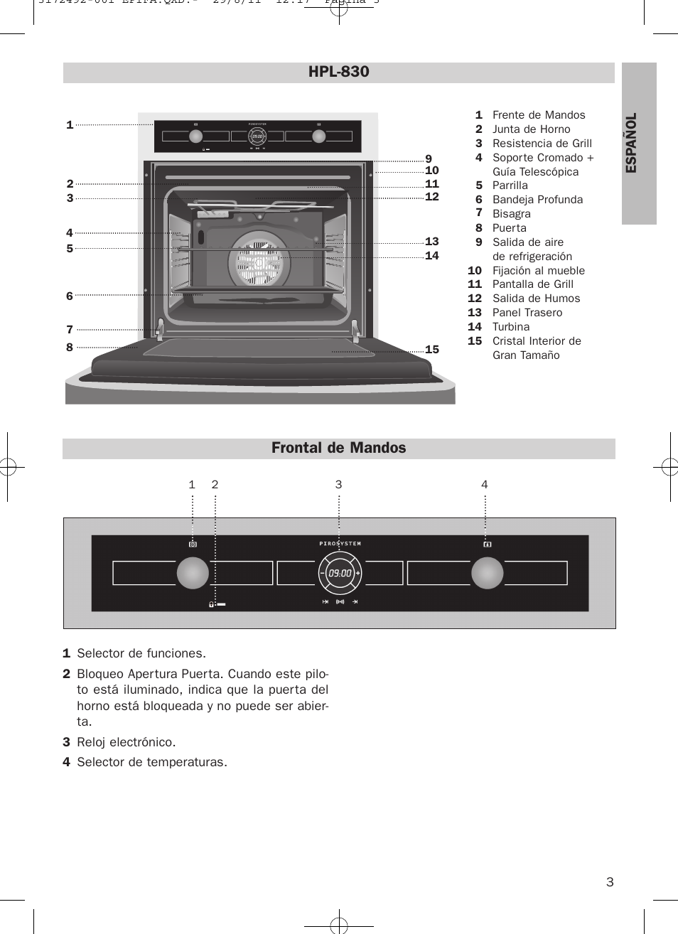 Frontal de mandos, Hpl-830 | Teka HPL 830 User Manual | Page 3 / 48