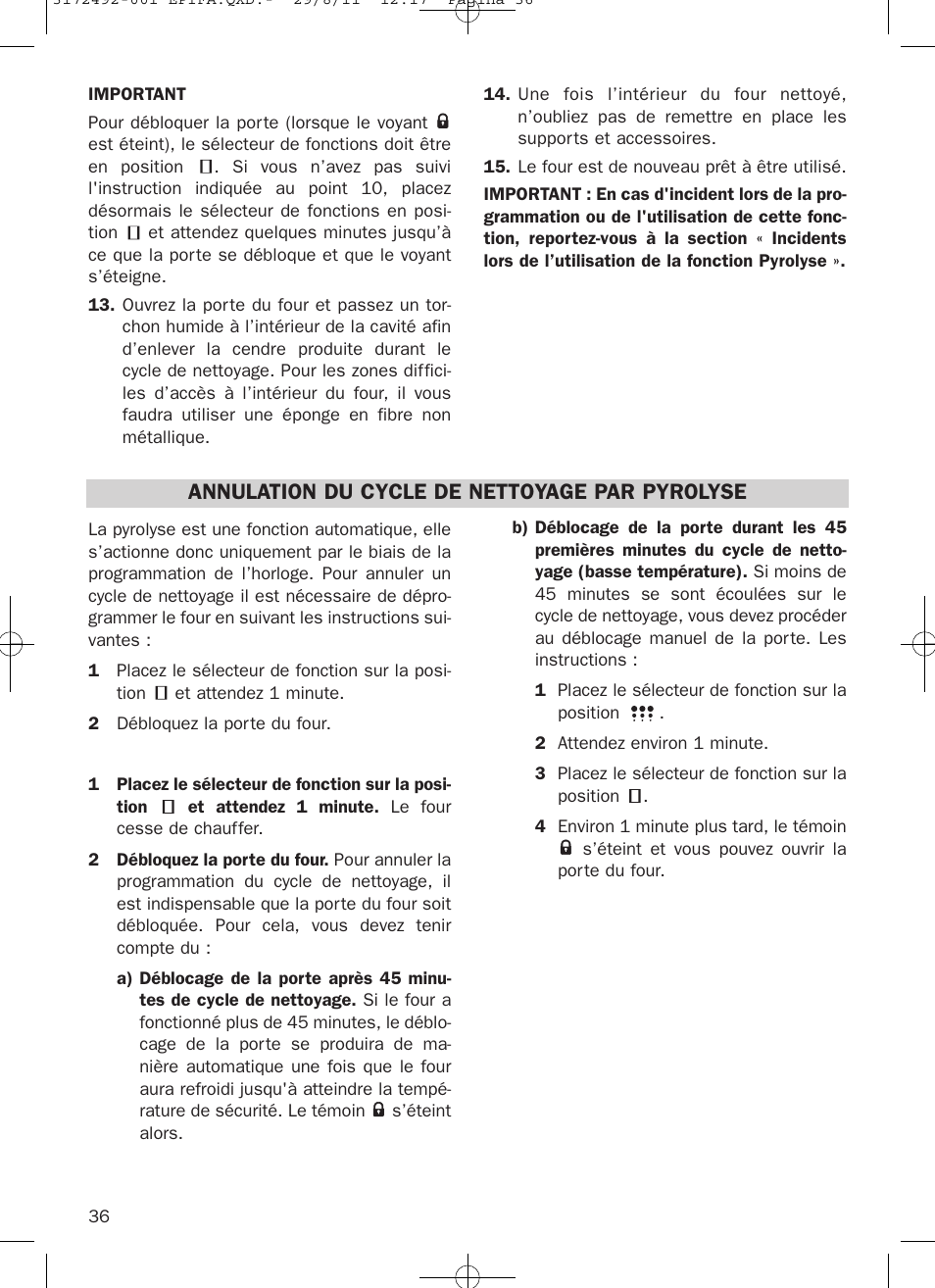 Annulation du cycle de nettoyage par pyrolyse | Teka HPL 830 User Manual | Page 36 / 48