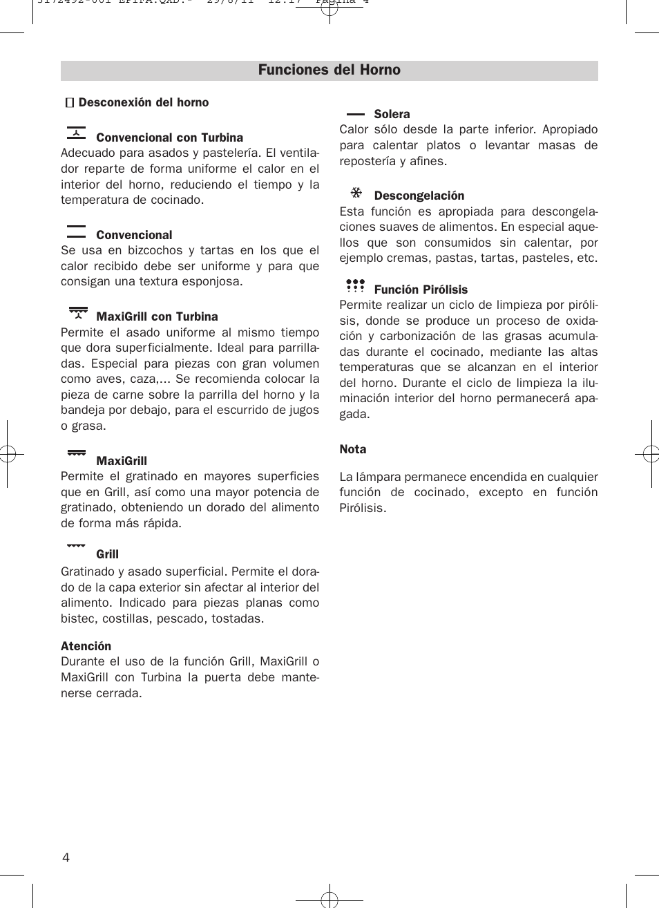 Funciones del horno | Teka HPL 830 User Manual | Page 4 / 48
