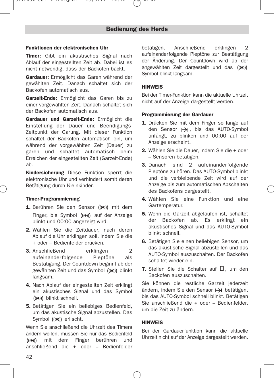 Bedienung des herds | Teka HPL 830 User Manual | Page 42 / 48