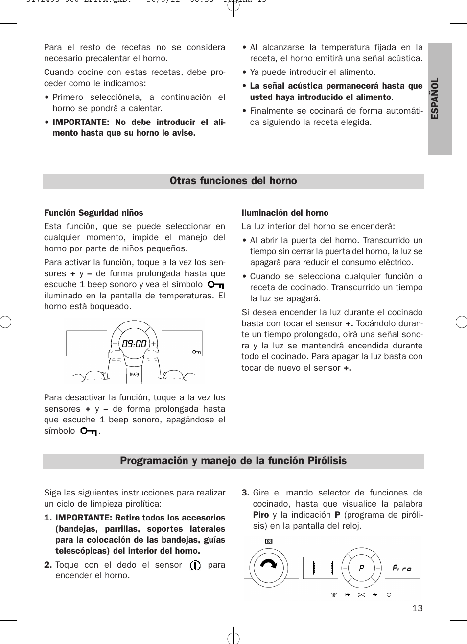 Otras funciones del horno, Programación y manejo de la función pirólisis | Teka HPL 870 User Manual | Page 13 / 84