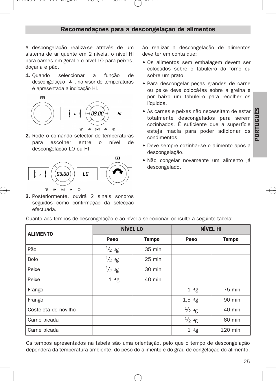 Recomendações para a descongelação de alimentos | Teka HPL 870 User Manual | Page 25 / 84