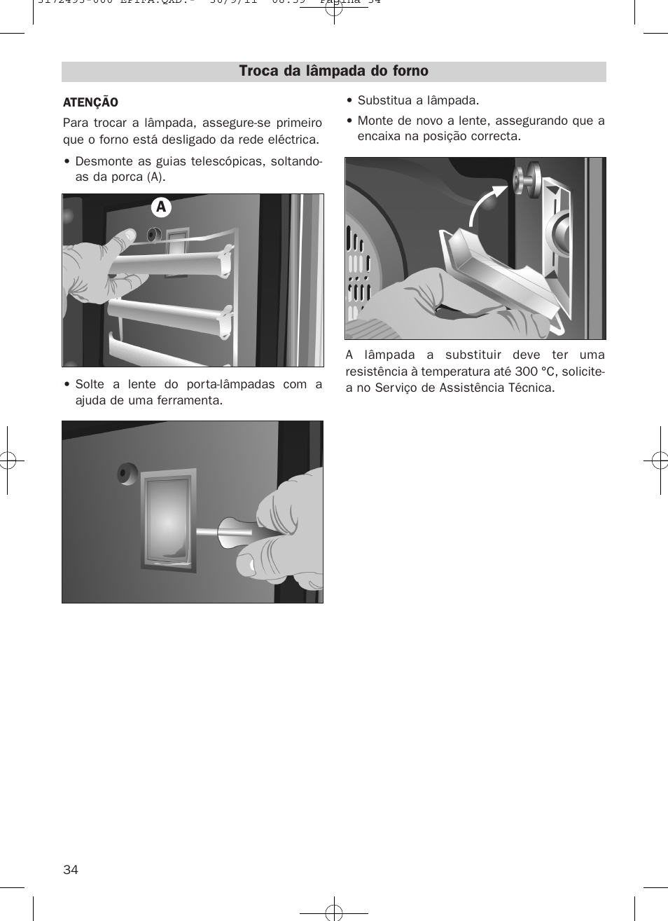 Troca da lâmpada do forno | Teka HPL 870 User Manual | Page 34 / 84