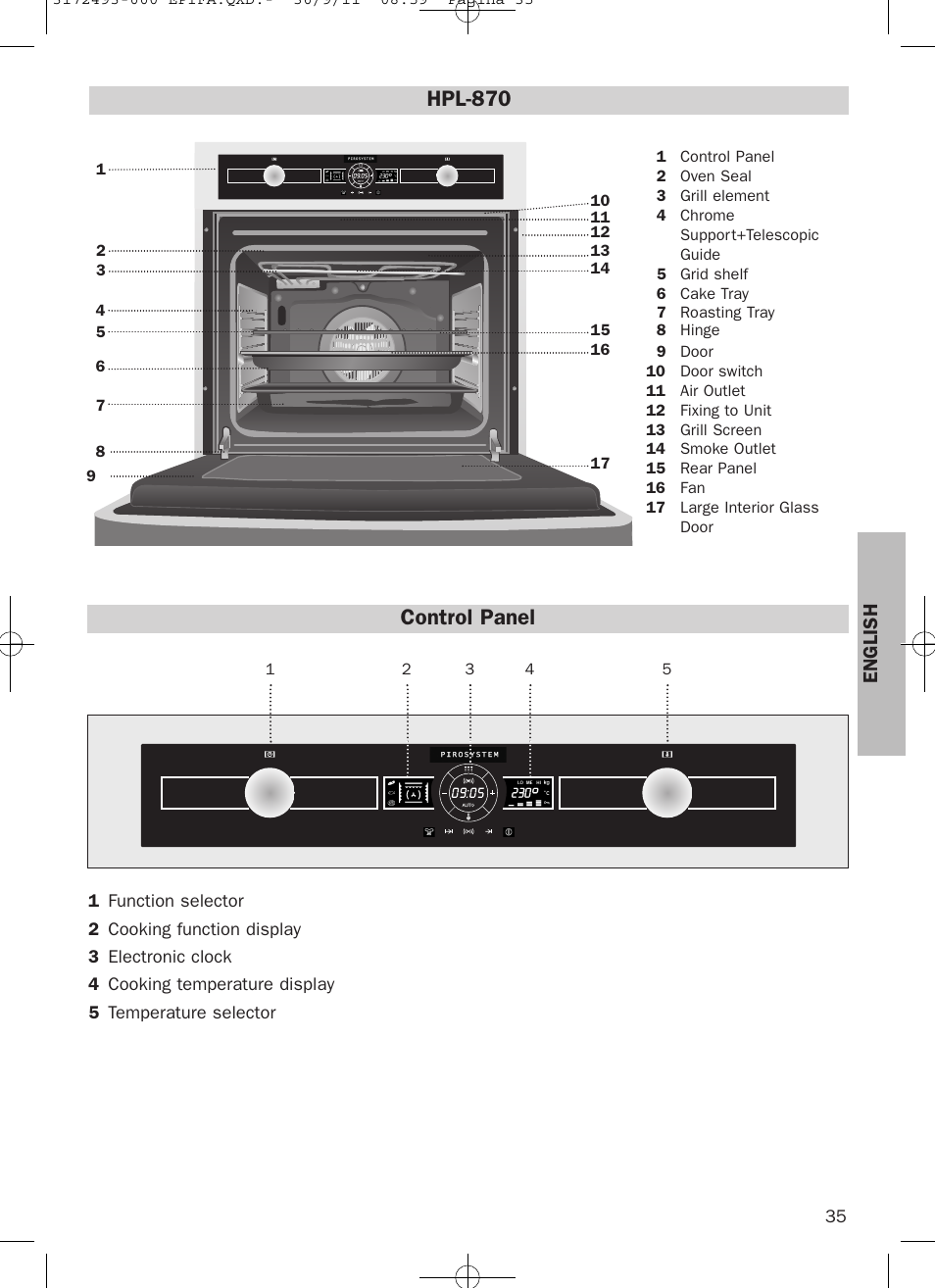 Control panel, Hpl-870, English | Teka HPL 870 User Manual | Page 35 / 84