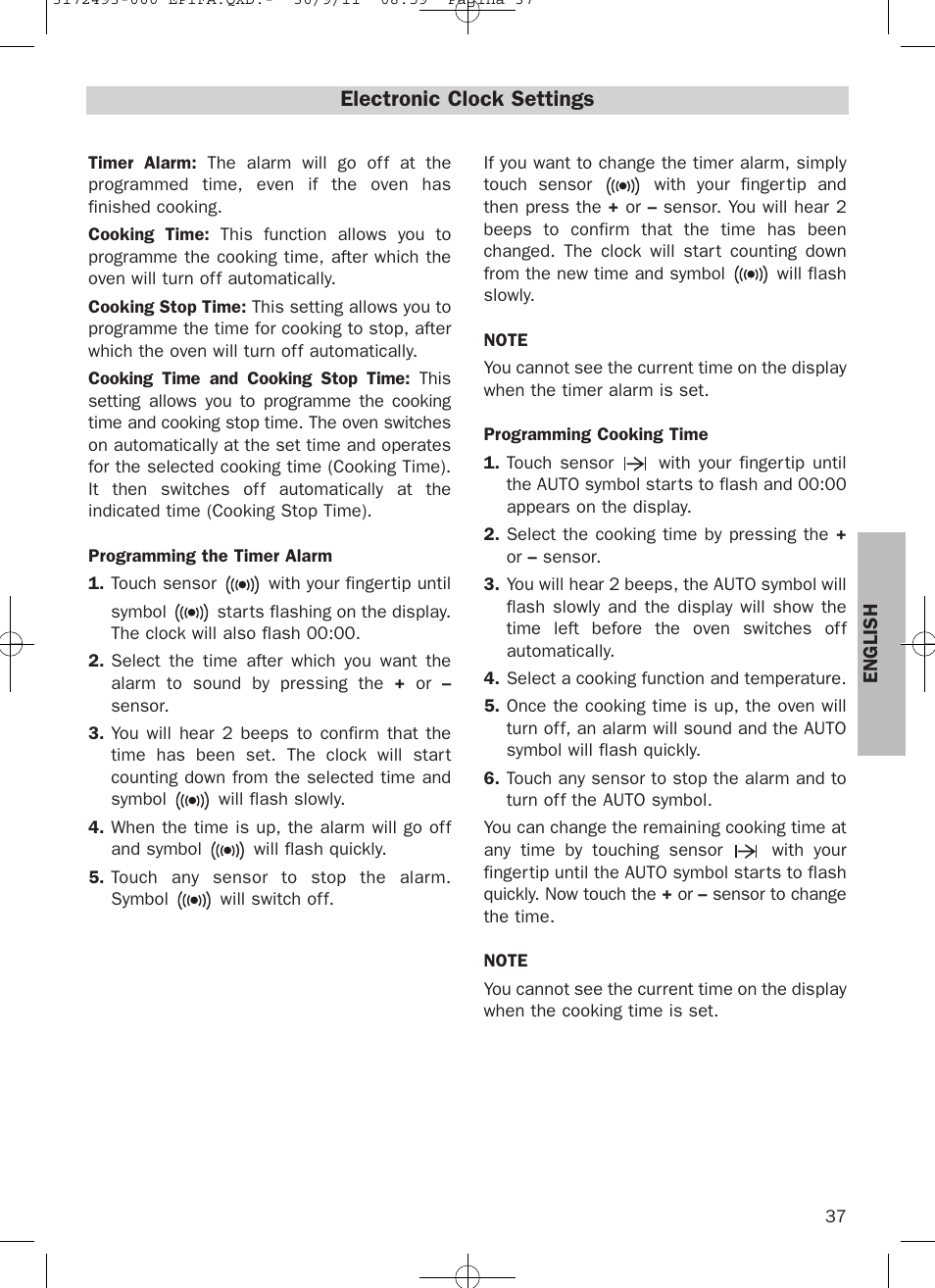 Electronic clock settings | Teka HPL 870 User Manual | Page 37 / 84