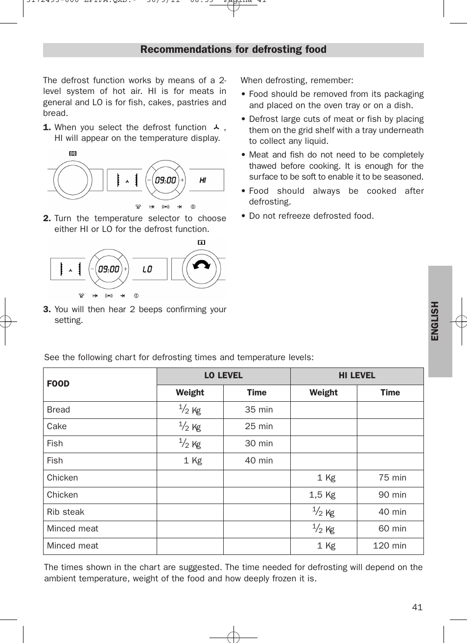 Recommendations for defrosting food | Teka HPL 870 User Manual | Page 41 / 84