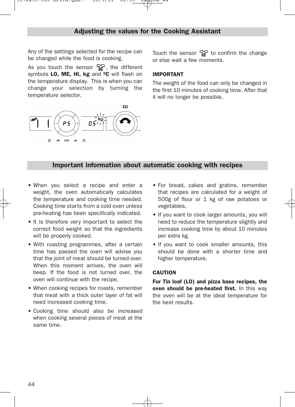 Adjusting the values for the cooking assistant | Teka HPL 870 User Manual | Page 44 / 84