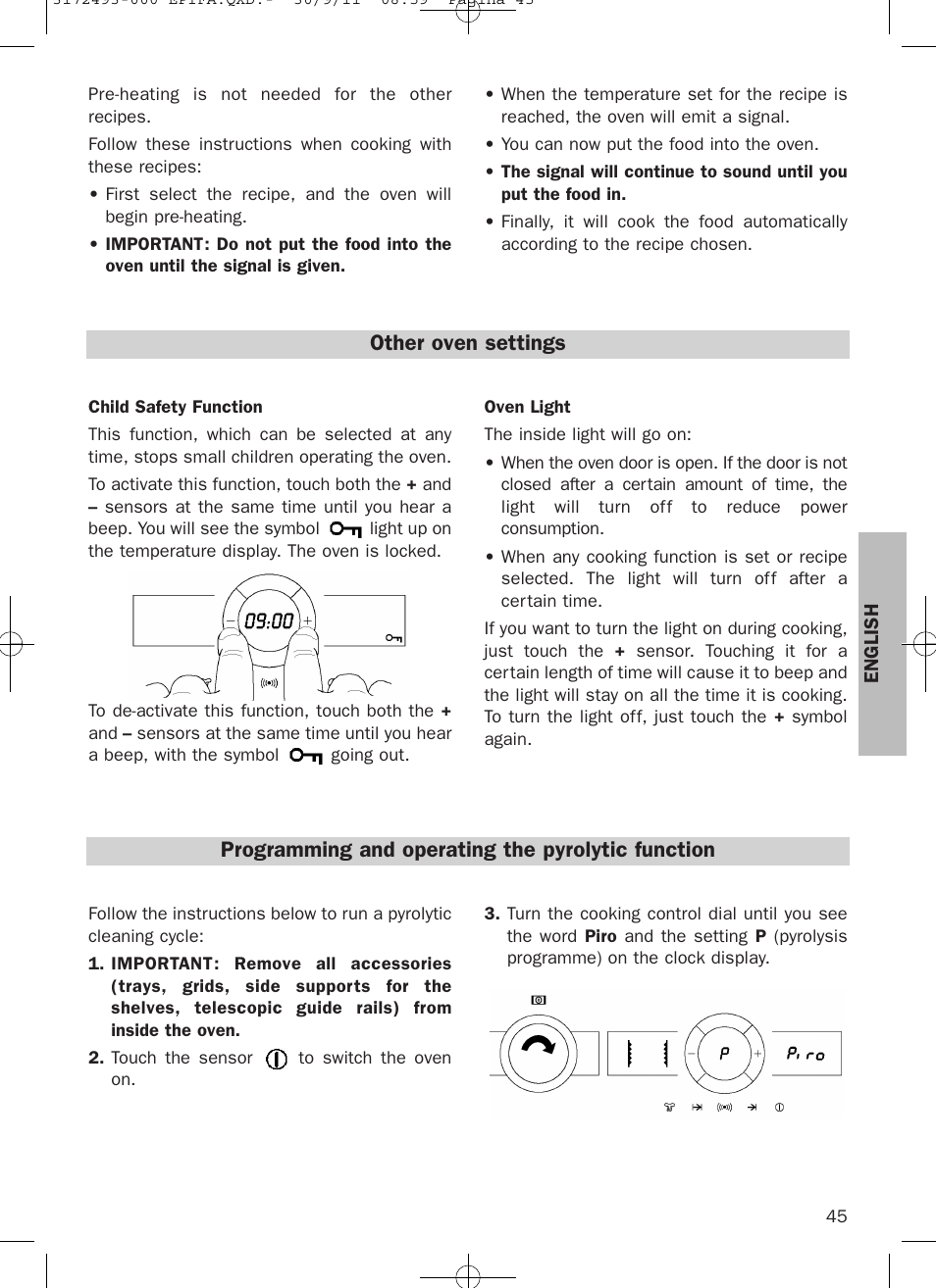 Other oven settings, Programming and operating the pyrolytic function | Teka HPL 870 User Manual | Page 45 / 84