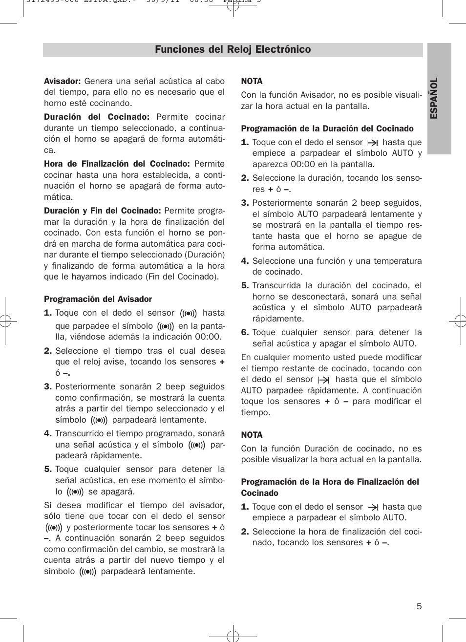 Funciones del reloj electrónico | Teka HPL 870 User Manual | Page 5 / 84
