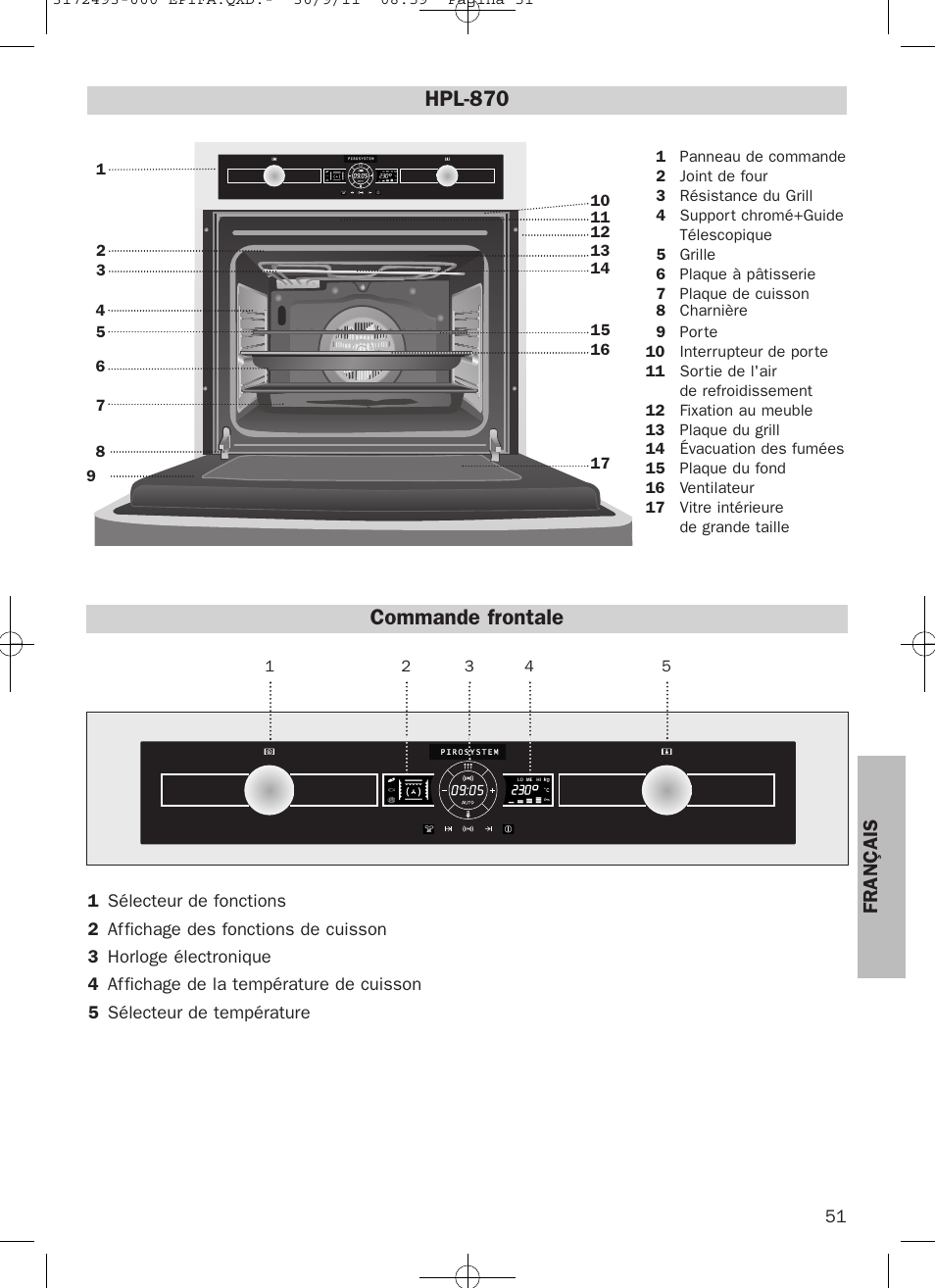 Commande frontale, Hpl-870, Français | Teka HPL 870 User Manual | Page 51 / 84