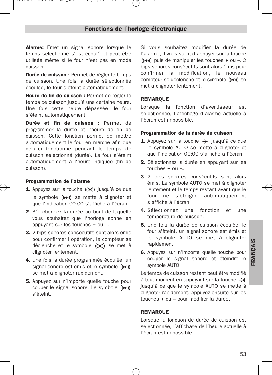 Fonctions de l’horloge électronique | Teka HPL 870 User Manual | Page 53 / 84