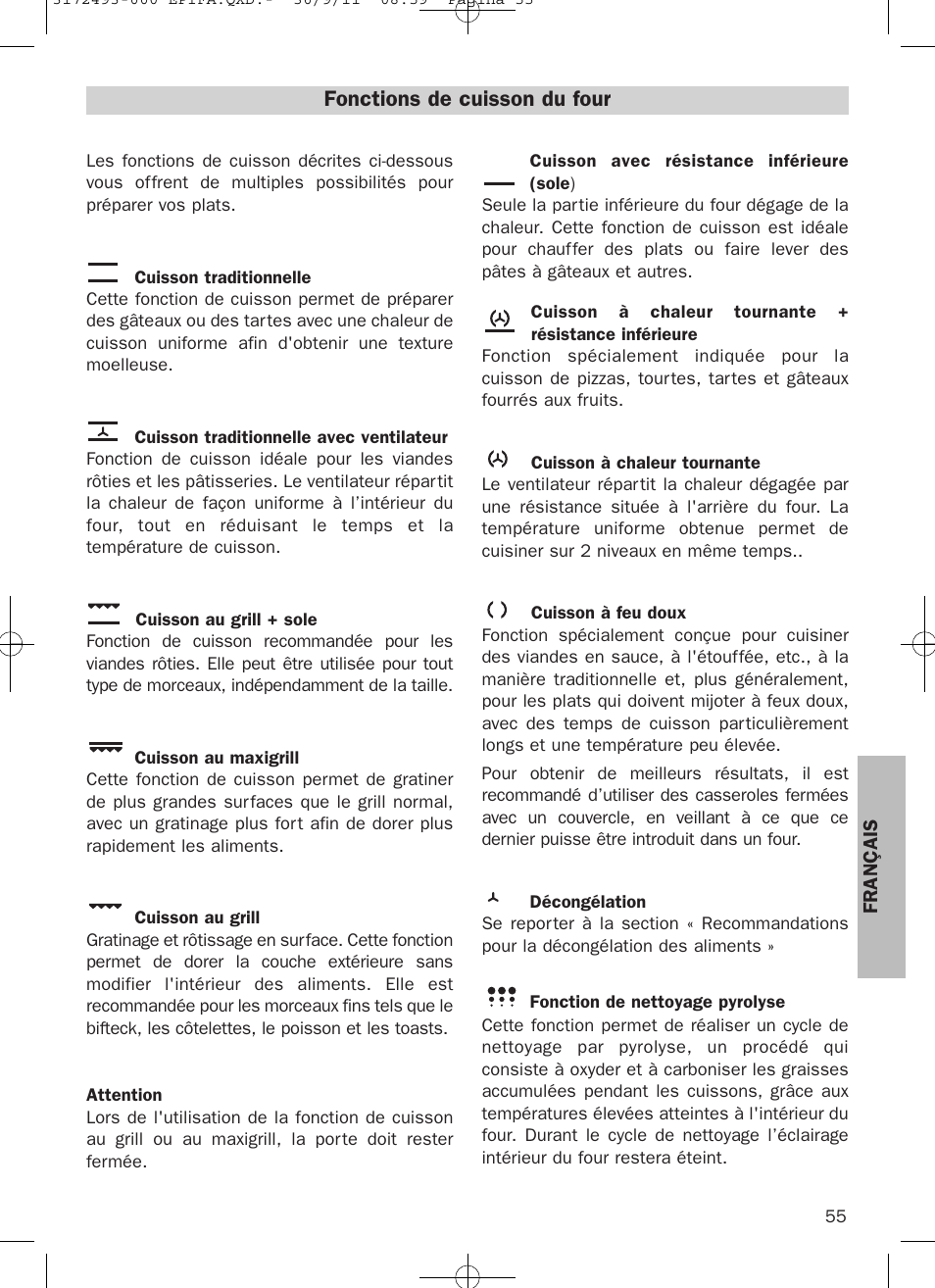 Fonctions de cuisson du four | Teka HPL 870 User Manual | Page 55 / 84