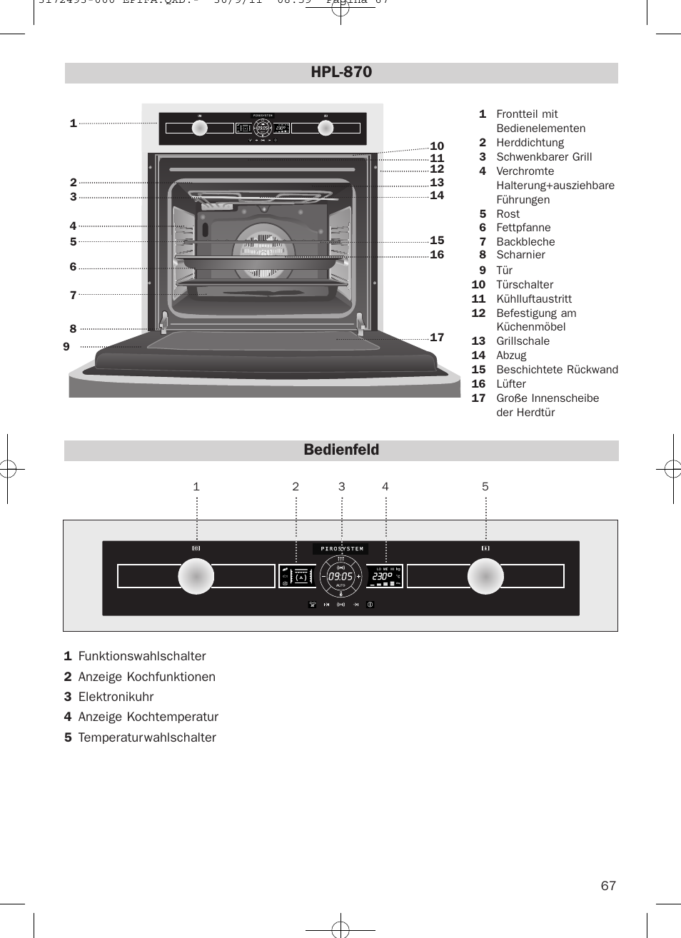 Bedienfeld, Hpl-870 | Teka HPL 870 User Manual | Page 67 / 84