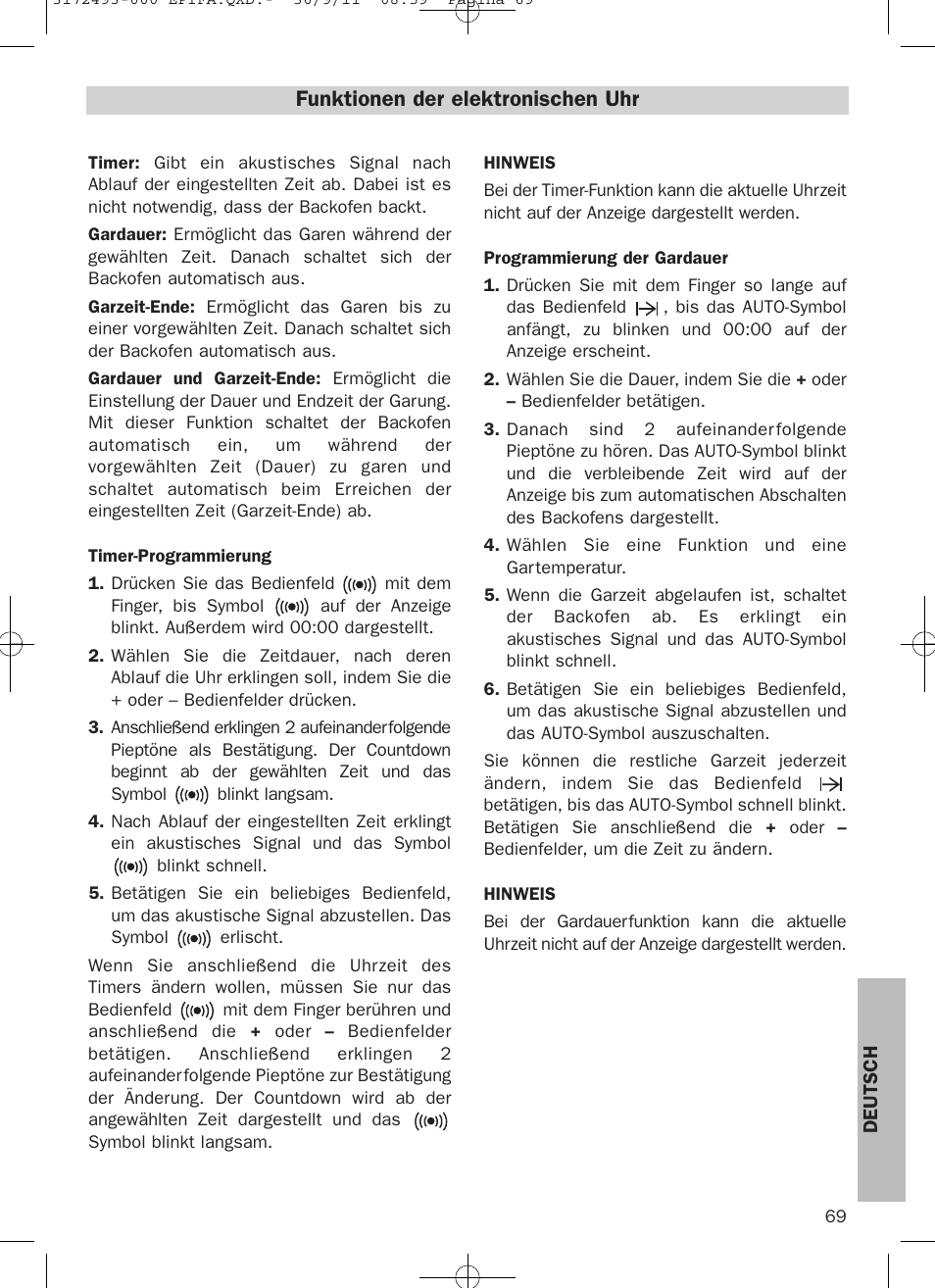 Funktionen der elektronischen uhr | Teka HPL 870 User Manual | Page 69 / 84