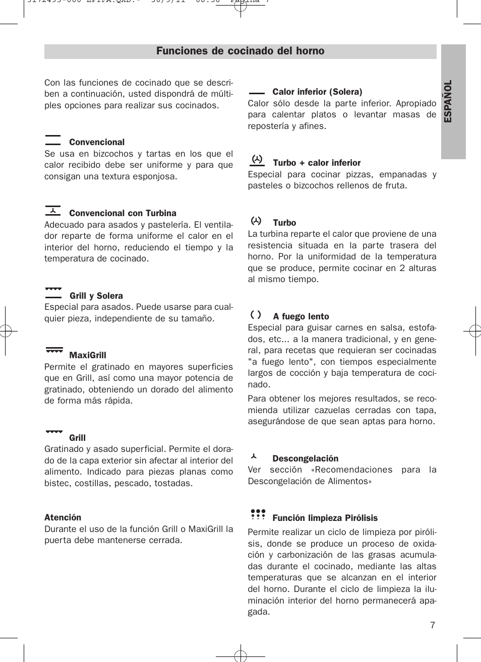 Funciones de cocinado del horno | Teka HPL 870 User Manual | Page 7 / 84