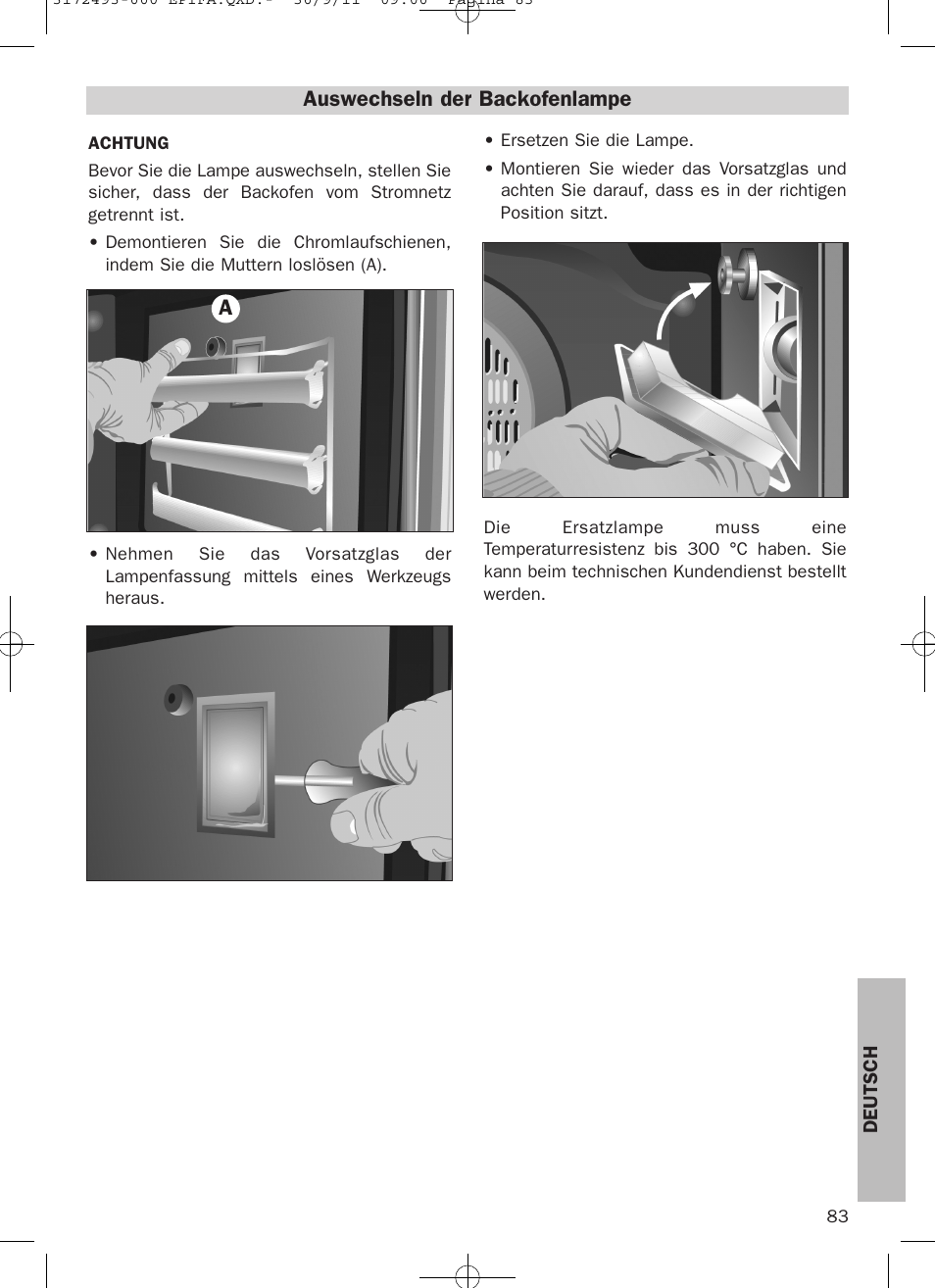 Auswechseln der backofenlampe | Teka HPL 870 User Manual | Page 83 / 84