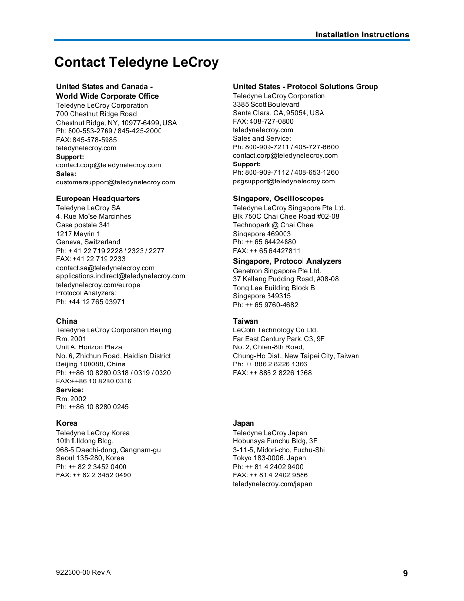 Contact teledyne lecroy | Teledyne LeCroy 6Zi Rackmount User Manual | Page 11 / 12