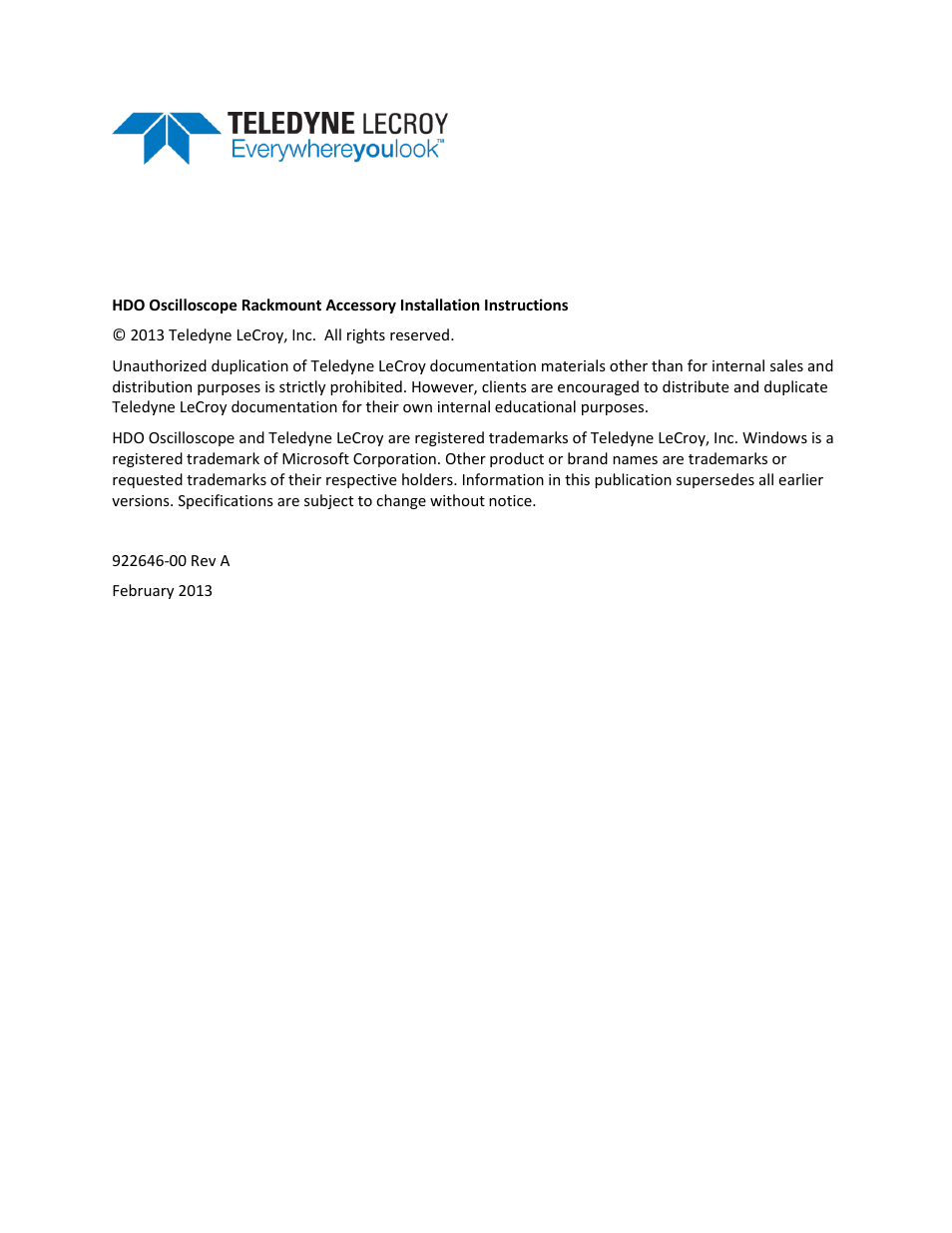 Teledyne LeCroy HDO Oscilloscope Rackmount User Manual | Page 2 / 14