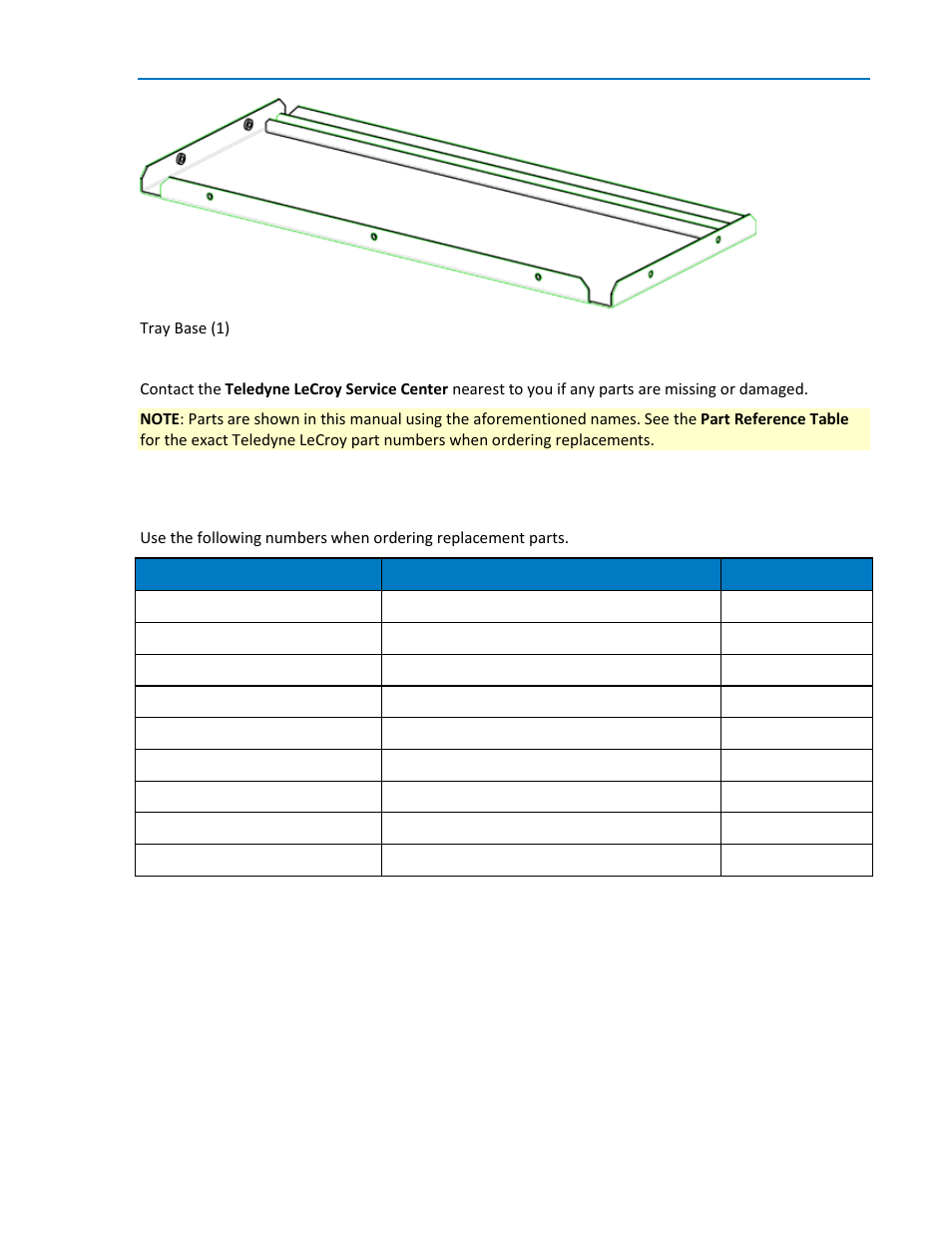 Part reference table | Teledyne LeCroy HDO Oscilloscope Rackmount User Manual | Page 7 / 14