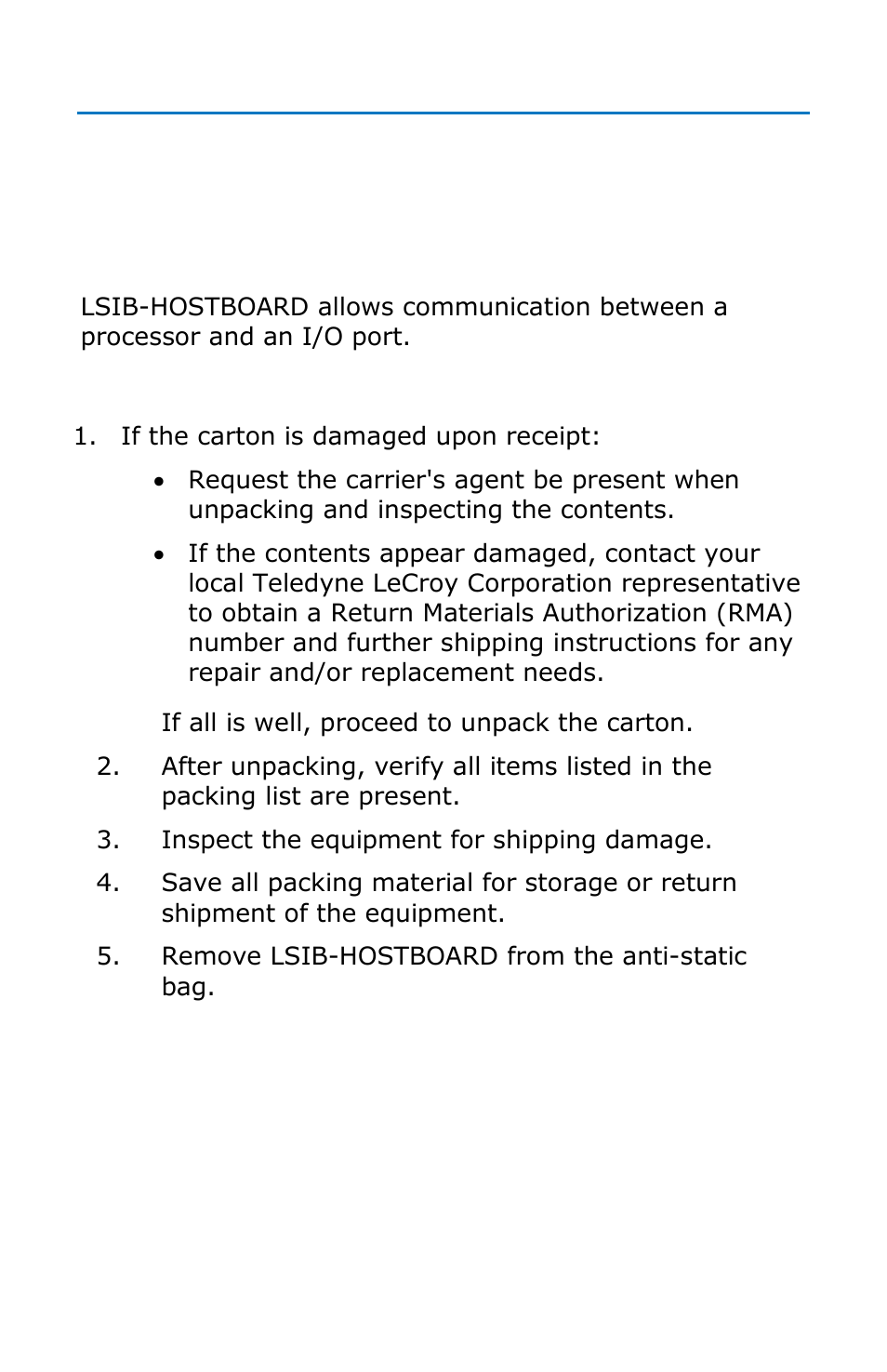 Description, Unpacking | Teledyne LeCroy LSIB-1 Host Interfaces User Manual | Page 14 / 44