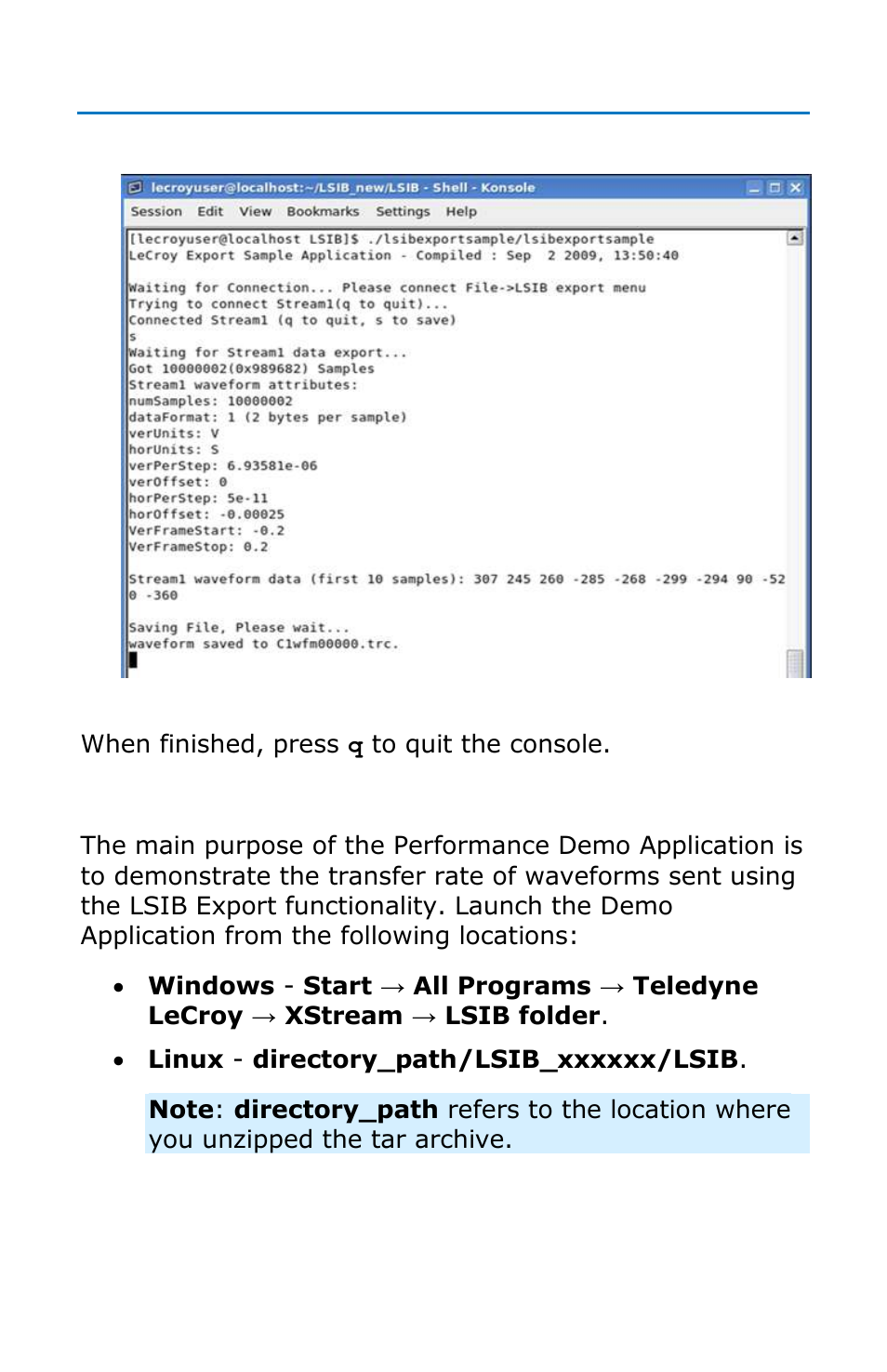 Performance demo application | Teledyne LeCroy LSIB-1 Host Interfaces User Manual | Page 32 / 44