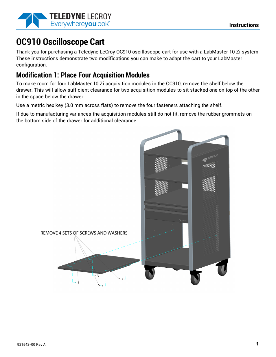 Teledyne LeCroy OC910 Oscilloscope Cart User Manual | 2 pages