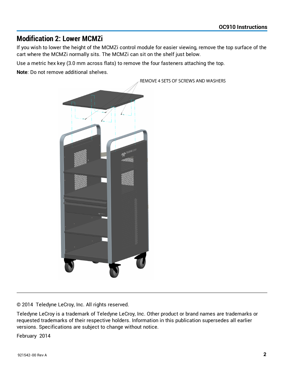 Modification 2: lower mcmzi | Teledyne LeCroy OC910 Oscilloscope Cart User Manual | Page 2 / 2