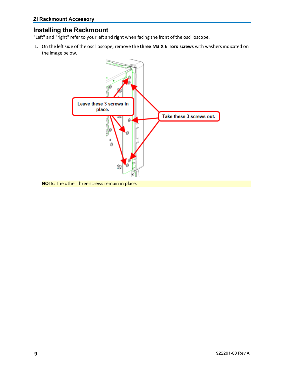 Installing the rackmount | Teledyne LeCroy Zi Oscilloscope Rackmount User Manual | Page 9 / 12