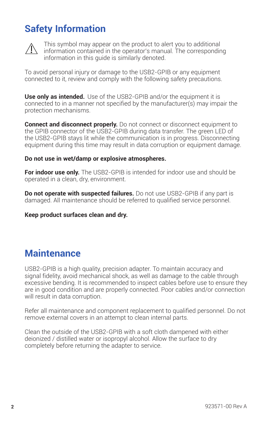 Maintenance, Safety information | Teledyne LeCroy USB2-GPIB User Manual | Page 4 / 12