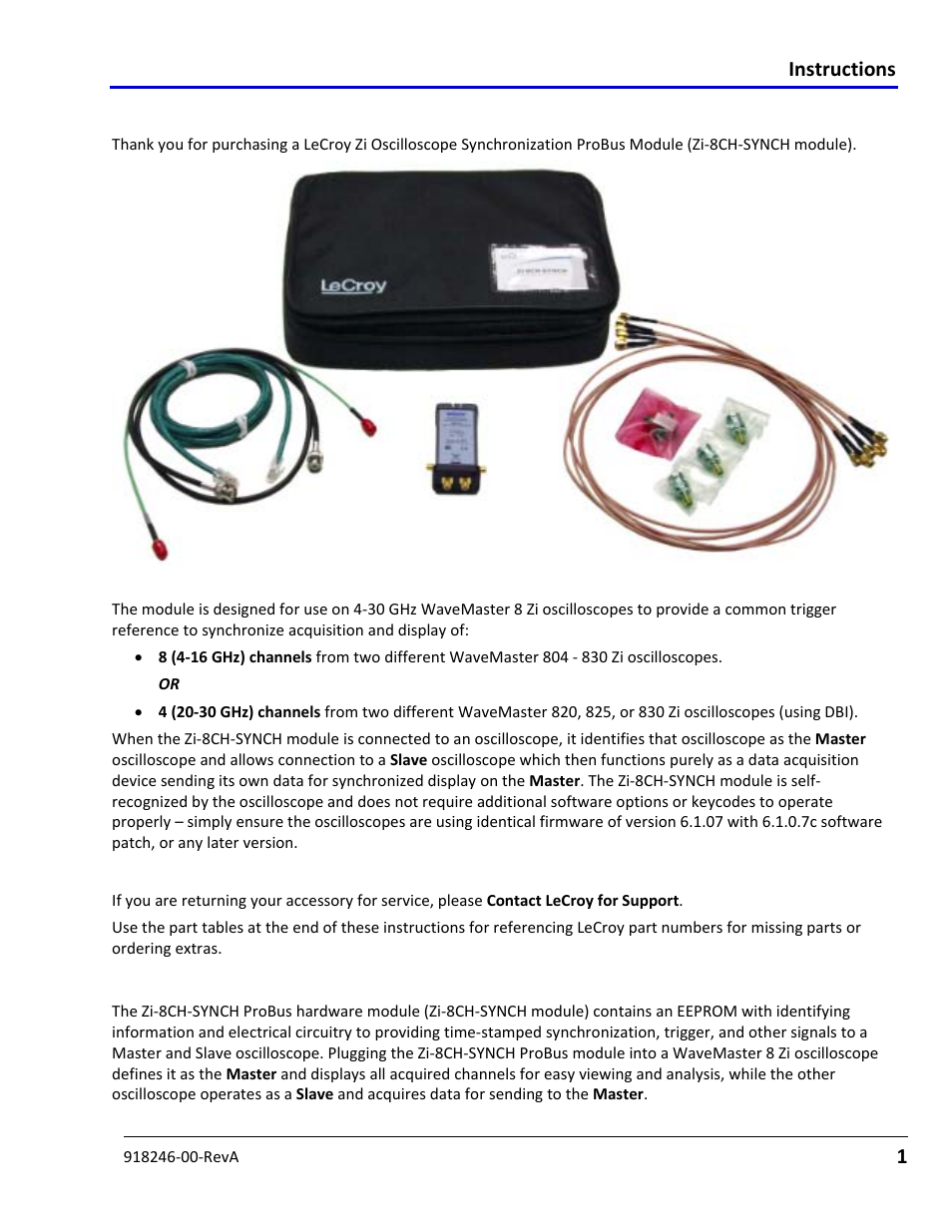 Teledyne LeCroy Zi Oscilloscope Synchronization ProBus Module (Zi-8CH-SYNCH) User Manual | 16 pages