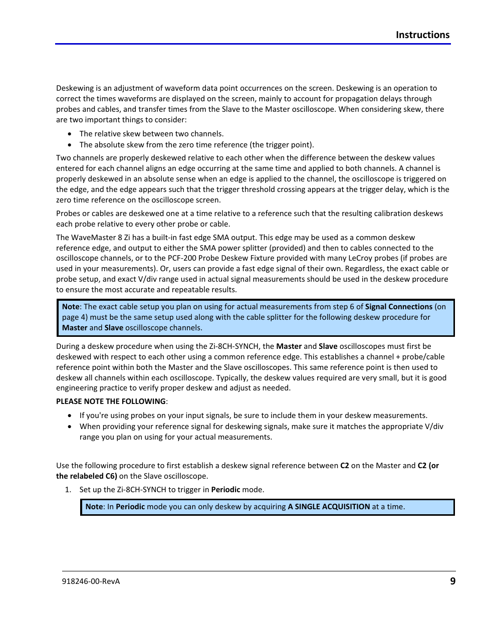 Deskewing master and slave channels | Teledyne LeCroy Zi Oscilloscope Synchronization ProBus Module (Zi-8CH-SYNCH) User Manual | Page 9 / 16