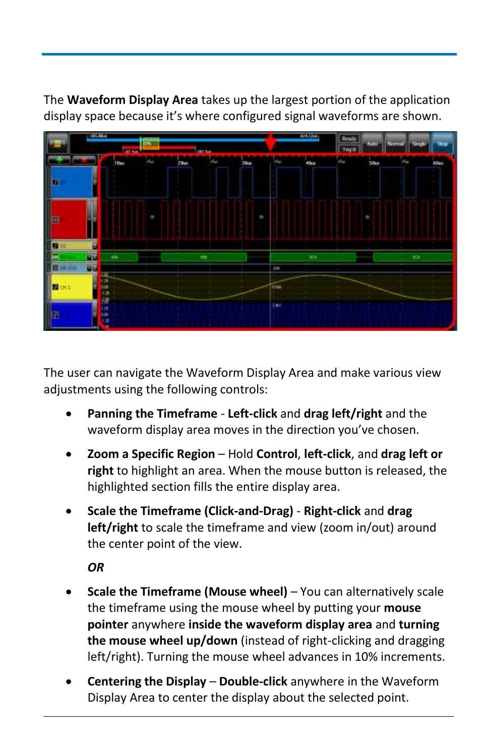The waveform display area, Navigation | Teledyne LeCroy LogicStudio User Manual | Page 13 / 42