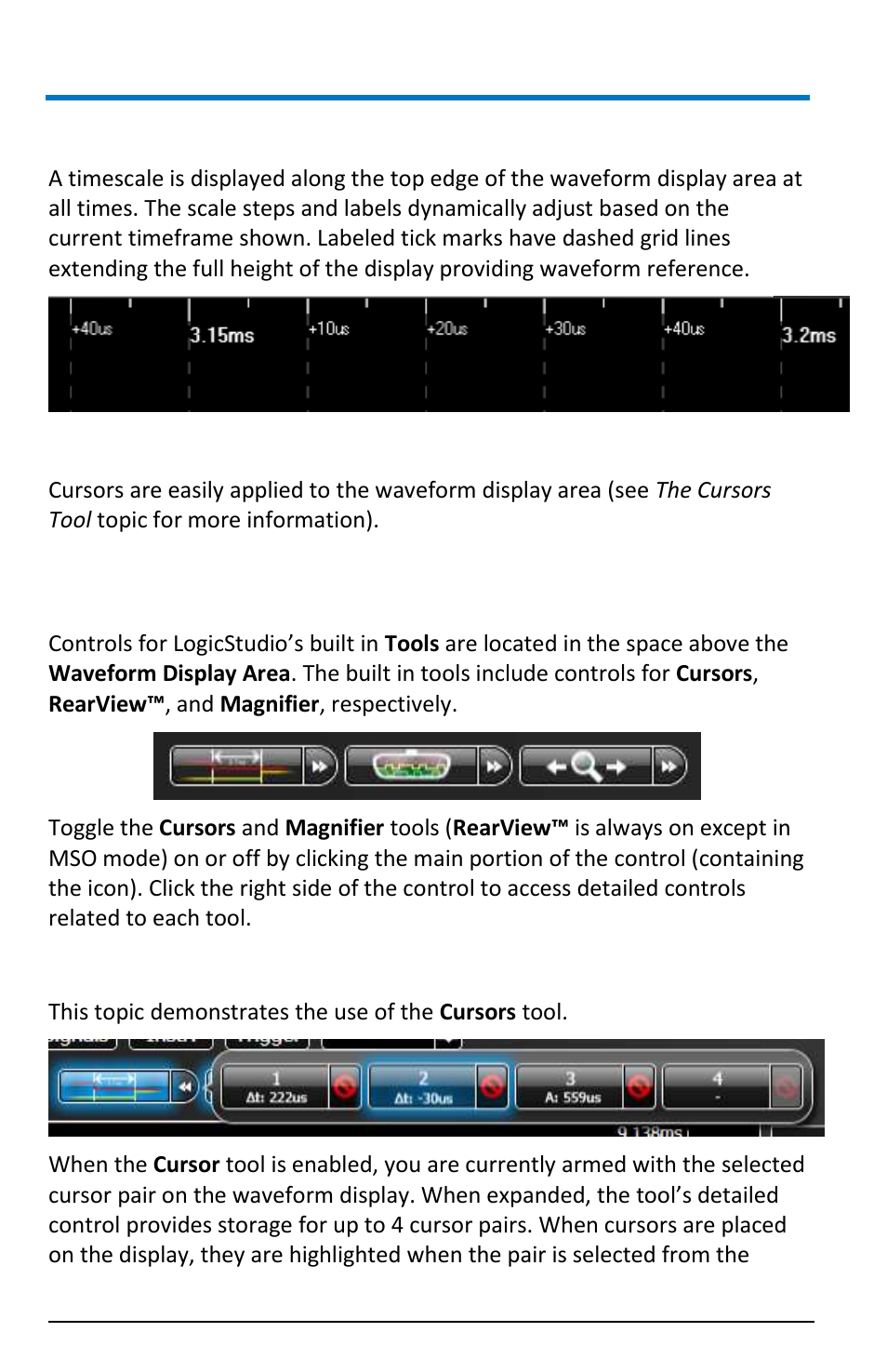 Tools, Scale and grid, Interacting with cursors | The cursors tool | Teledyne LeCroy LogicStudio User Manual | Page 14 / 42