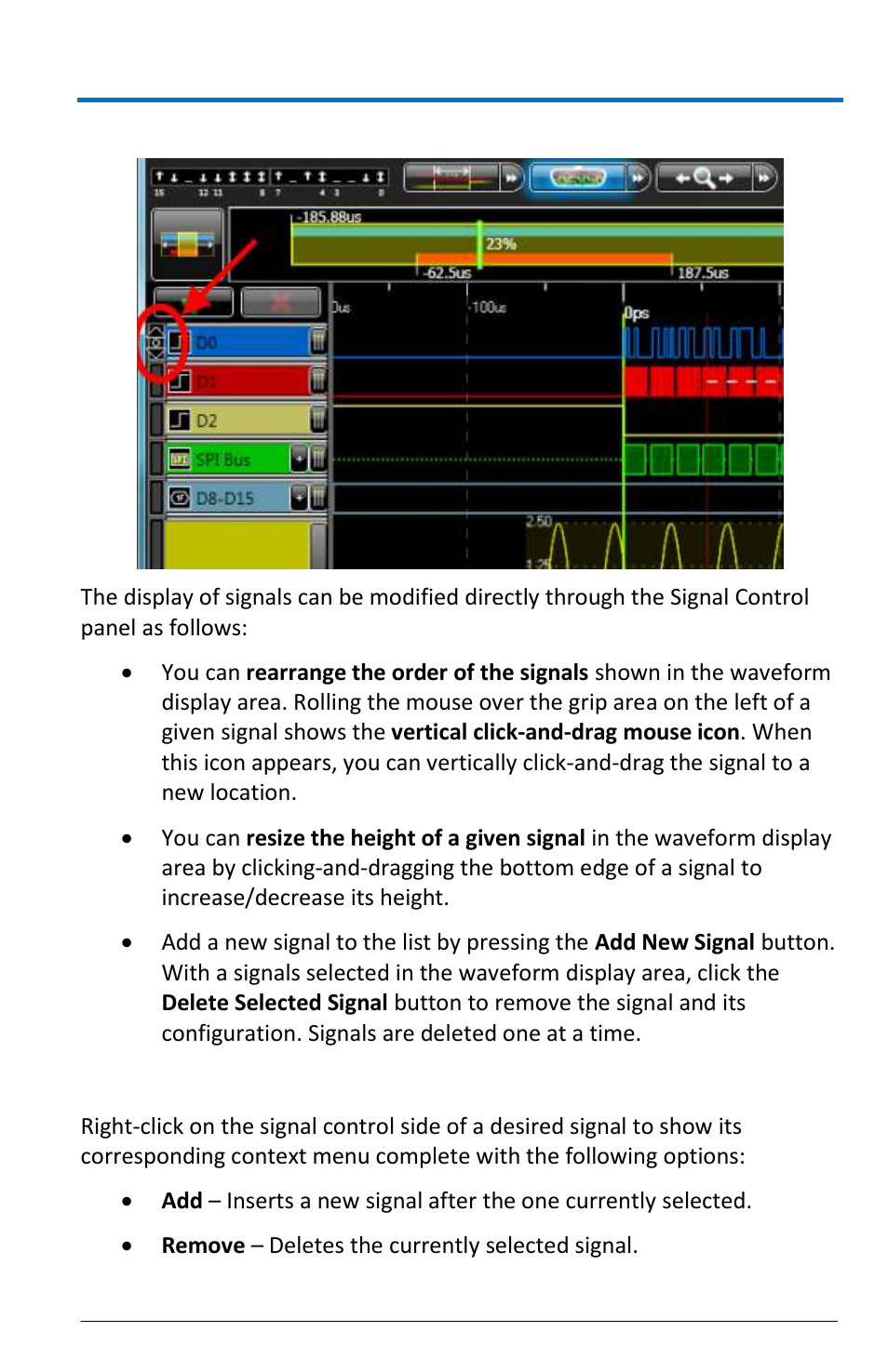 Arranging your signals, The context menu | Teledyne LeCroy LogicStudio User Manual | Page 23 / 42