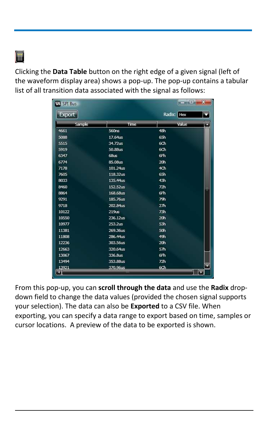 The data table, Logicstudio | Teledyne LeCroy LogicStudio User Manual | Page 26 / 42