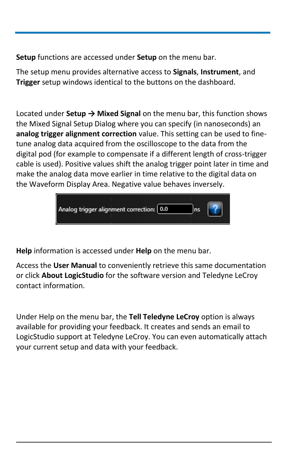 Setup, Help, Tell teledyne lecroy | Teledyne LeCroy LogicStudio User Manual | Page 38 / 42