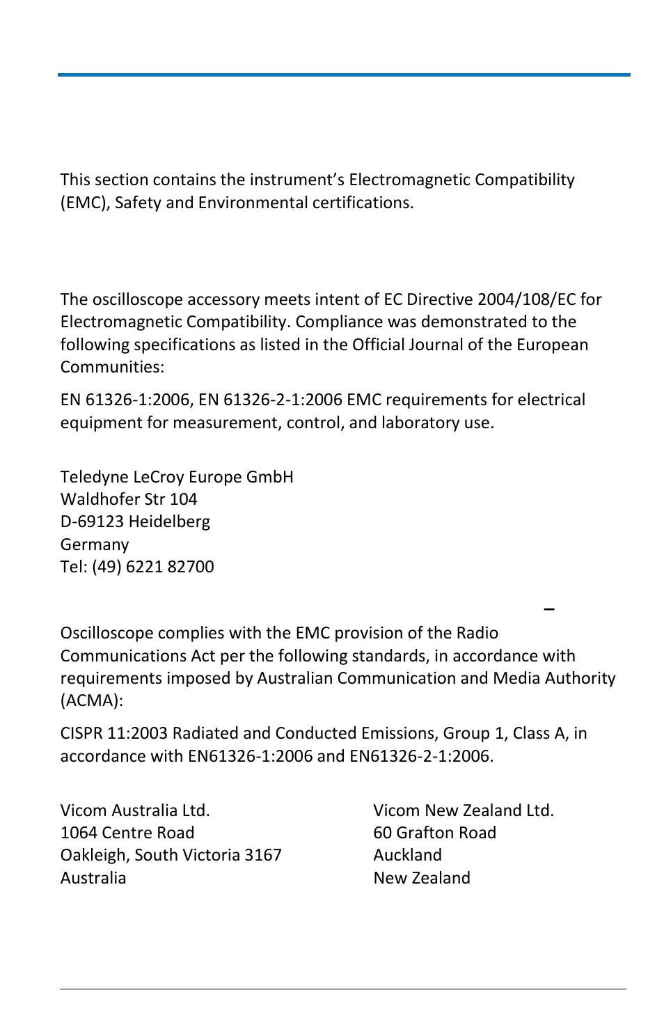 Reference, Certifications, Getting started manual | Emc compliance | Teledyne LeCroy LogicStudio User Manual | Page 39 / 42