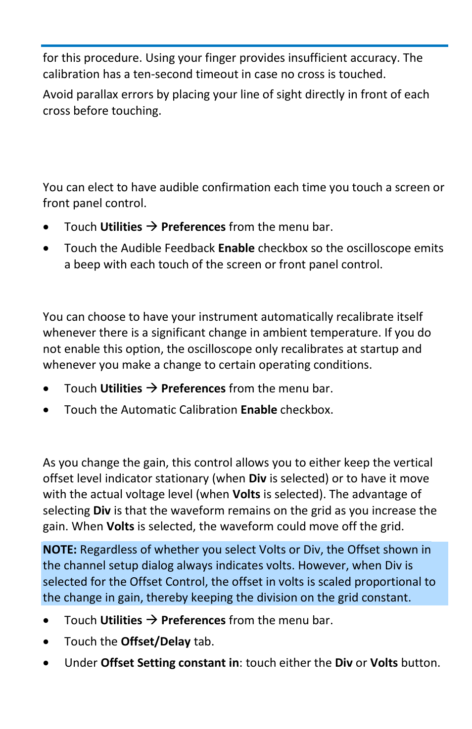 Preferences, Audible feedback, Auto-calibration | Offset control | Teledyne LeCroy WaveSurfer MXs-B Getting Started Manual User Manual | Page 103 / 126