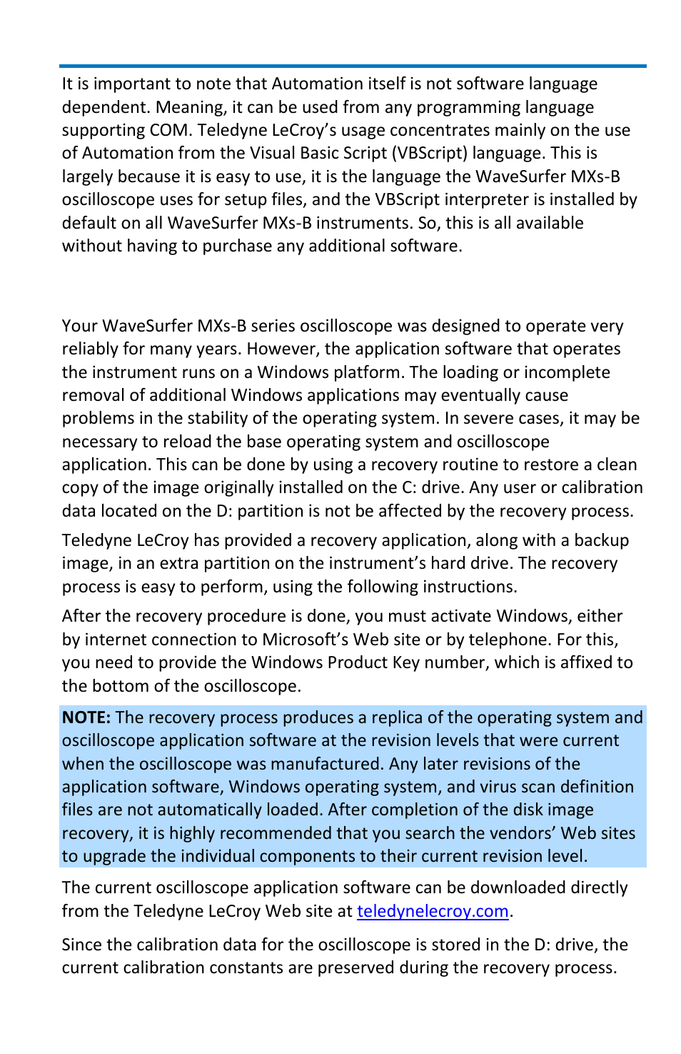 System recovery | Teledyne LeCroy WaveSurfer MXs-B Getting Started Manual User Manual | Page 107 / 126