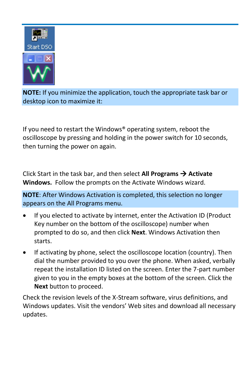 Restarting the operating system, Windows activation | Teledyne LeCroy WaveSurfer MXs-B Getting Started Manual User Manual | Page 109 / 126