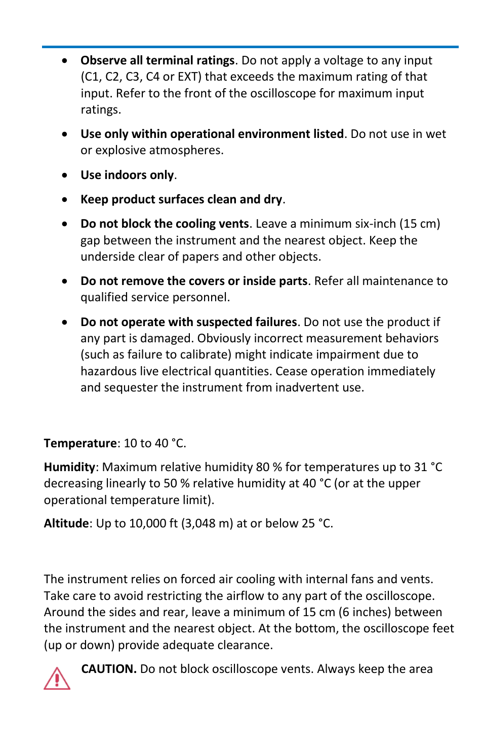 Operating environment, Cooling | Teledyne LeCroy WaveSurfer MXs-B Getting Started Manual User Manual | Page 11 / 126