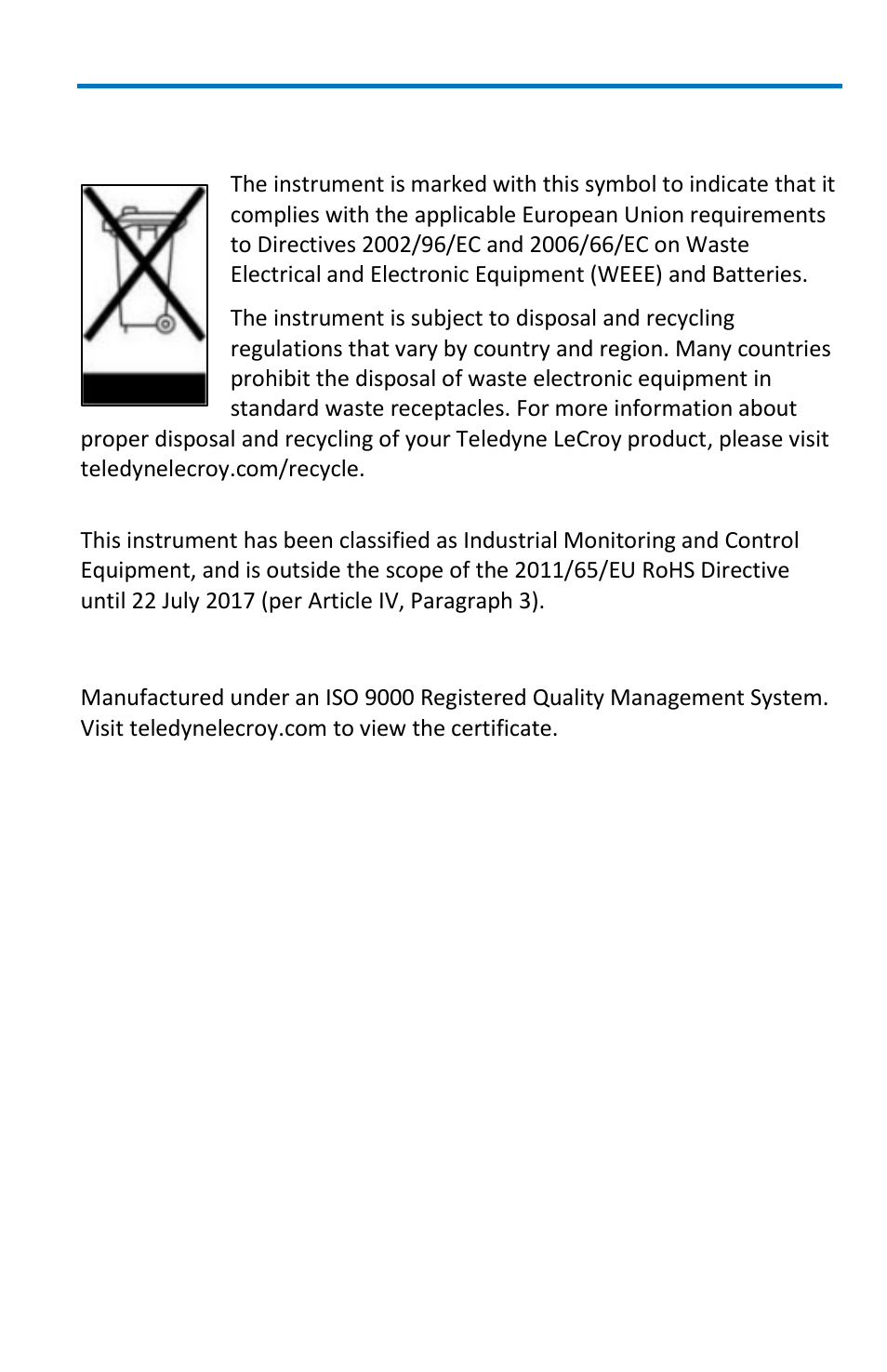 Environmental compliance, Iso certification, Getting started manual | Teledyne LeCroy WaveSurfer MXs-B Getting Started Manual User Manual | Page 113 / 126
