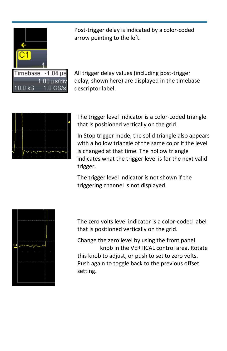 Trigger level indicator, Zero level indicator | Teledyne LeCroy WaveSurfer MXs-B Getting Started Manual User Manual | Page 24 / 126