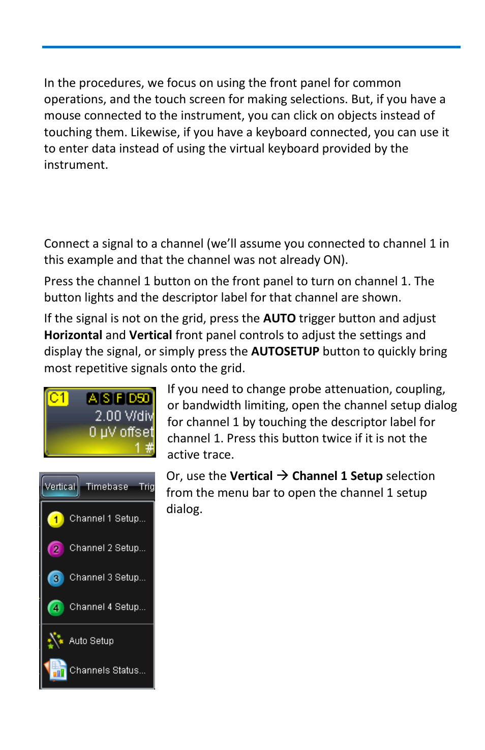 Turning on channels and traces, Mouse and keyboard operation | Teledyne LeCroy WaveSurfer MXs-B Getting Started Manual User Manual | Page 27 / 126