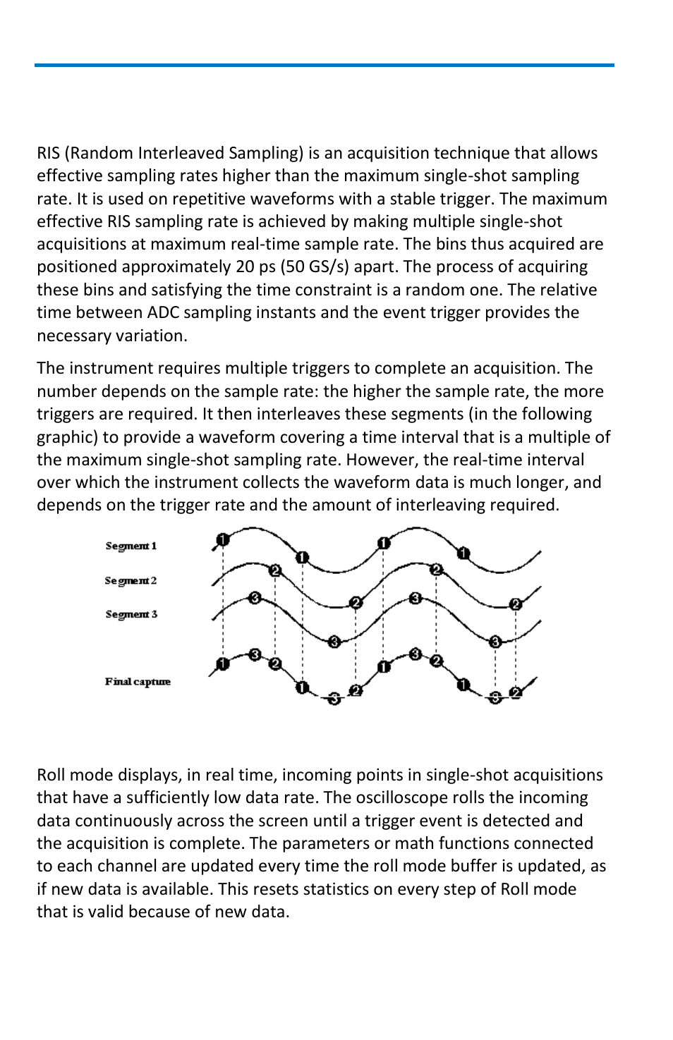Ris sampling mode - for higher sampling rates, Roll mode | Teledyne LeCroy WaveSurfer MXs-B Getting Started Manual User Manual | Page 34 / 126